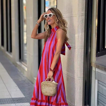 Addison™ - Comfortable Bold Stripe Halter Neck Maxi Dress