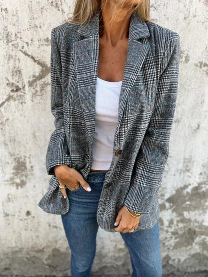 Amelia™ - Casual Check Blazer with Lapels