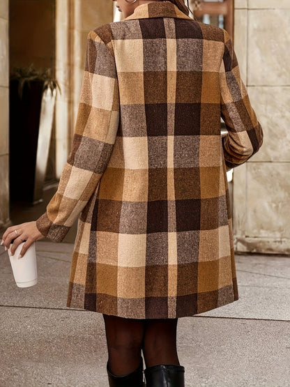 Plaid Long Sleeve Trench Coat for Women - Open Front