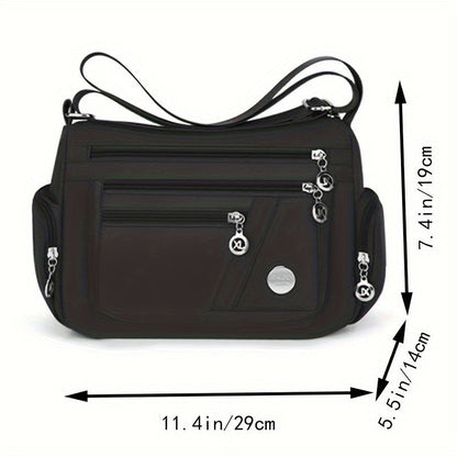 1pc Waterproof Nylon Crossbody Bag for Women, Casual Style with Studded Details, Lightweight Daily Commute Shoulder Bag with Adjustable Strap, Zipper Closure, Polyester Lining, Multi-Layer Storage