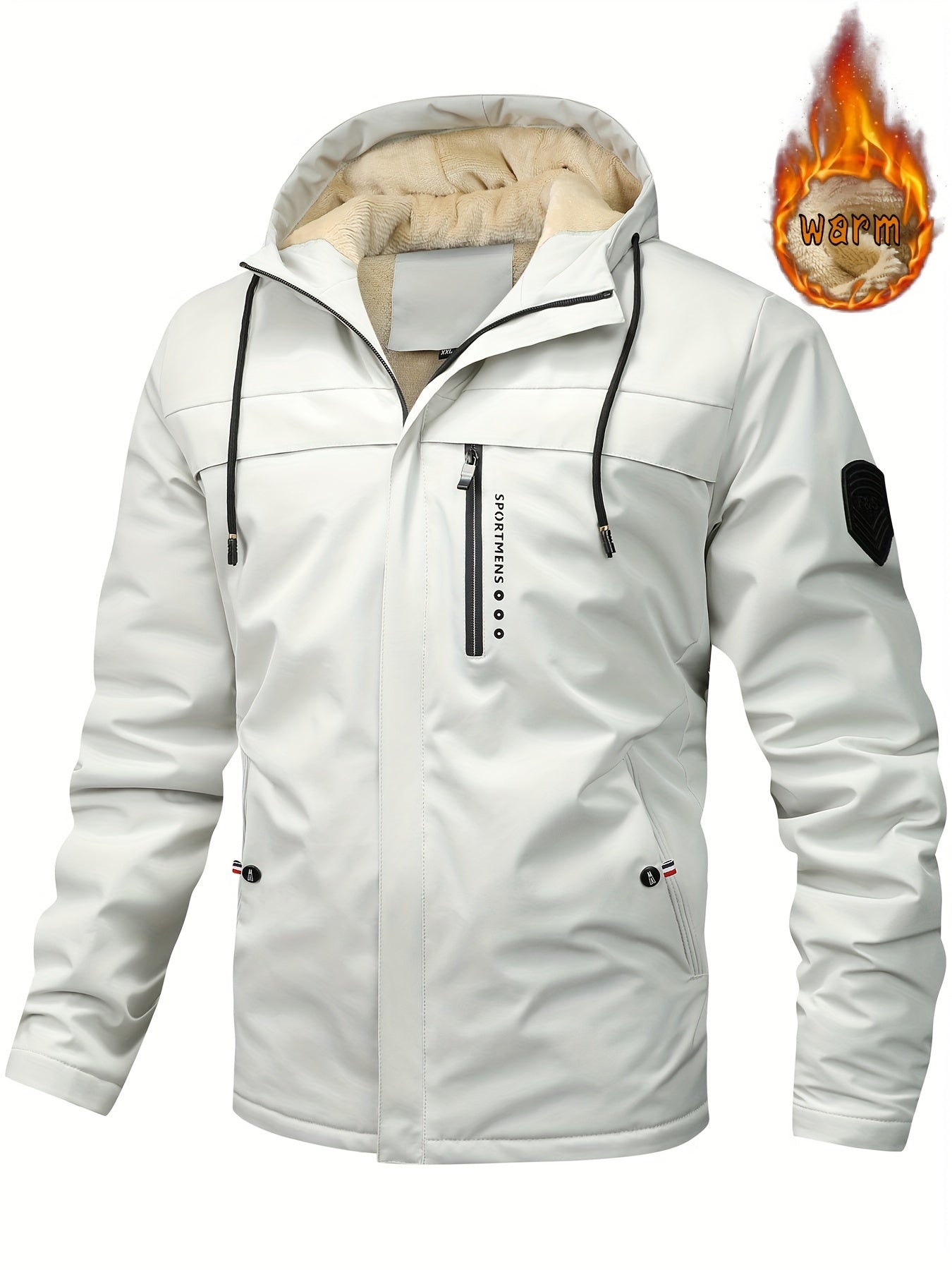 Warm Fleece Hooded Jacket, Men's Casual Winter Jacket Coat For Outdoor Activities