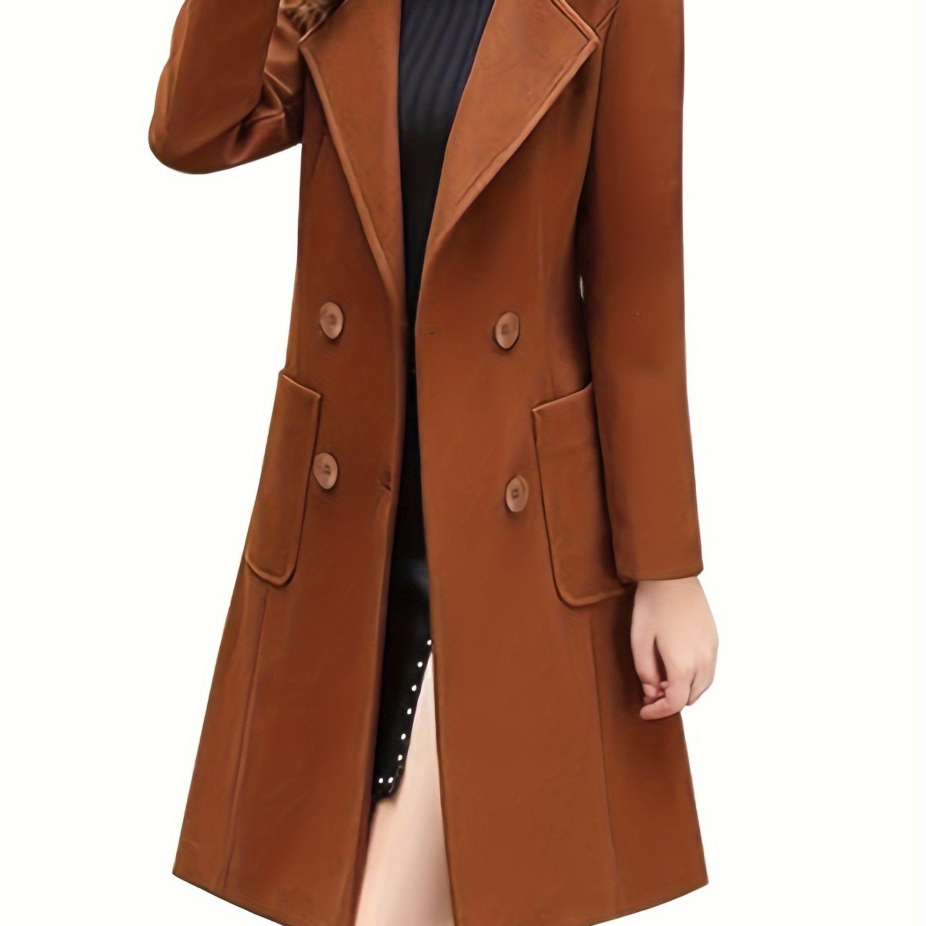 Women Winter Notch Double-Breasted Lapel Jacket Outwear Mid-Long Coat