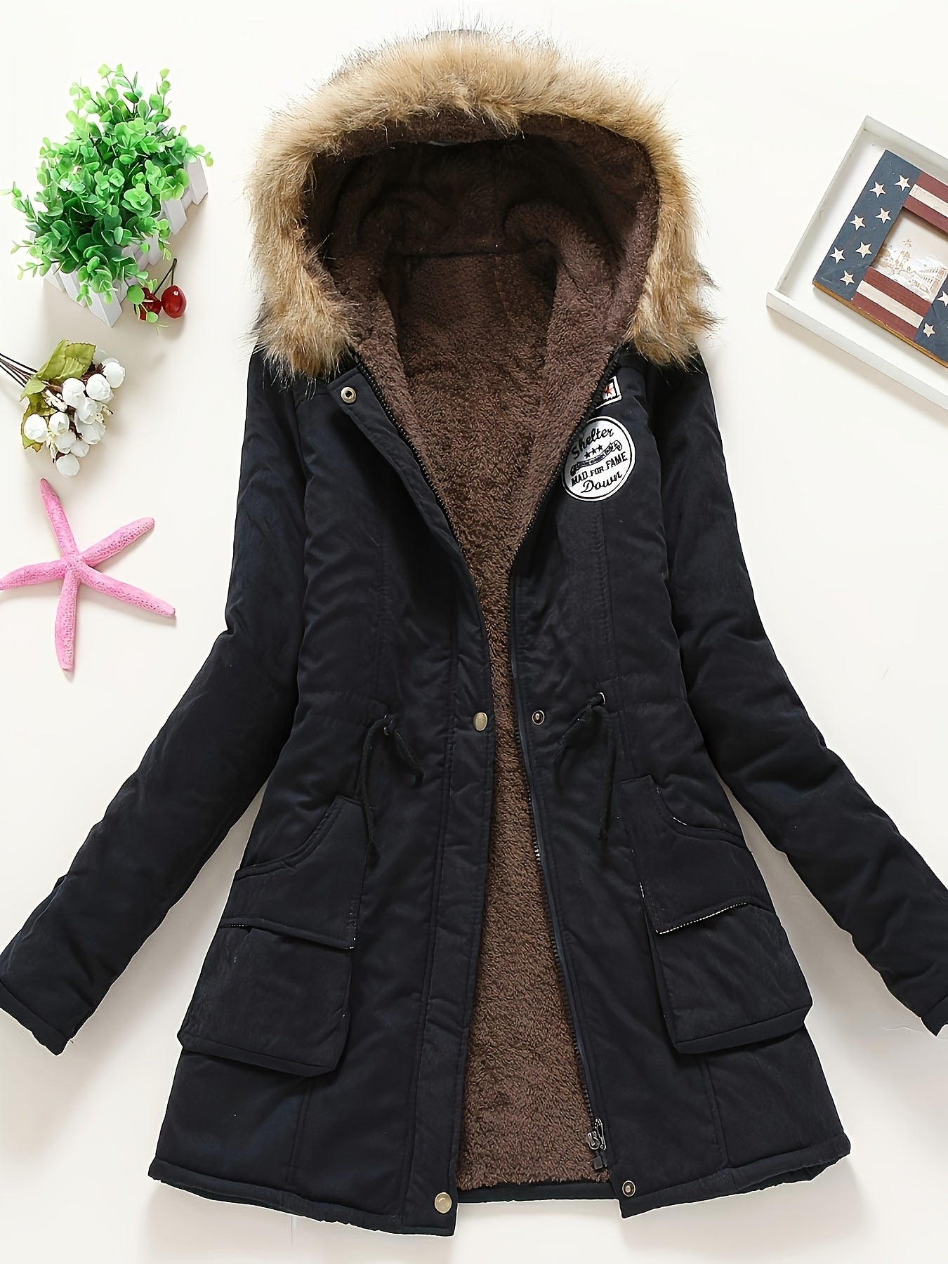 Women's Polyester Long Sleeve Casual Coat With Hood, Thick And Warm, Machine Washable, Elegant Design, Perfect For Home And Daily Wear