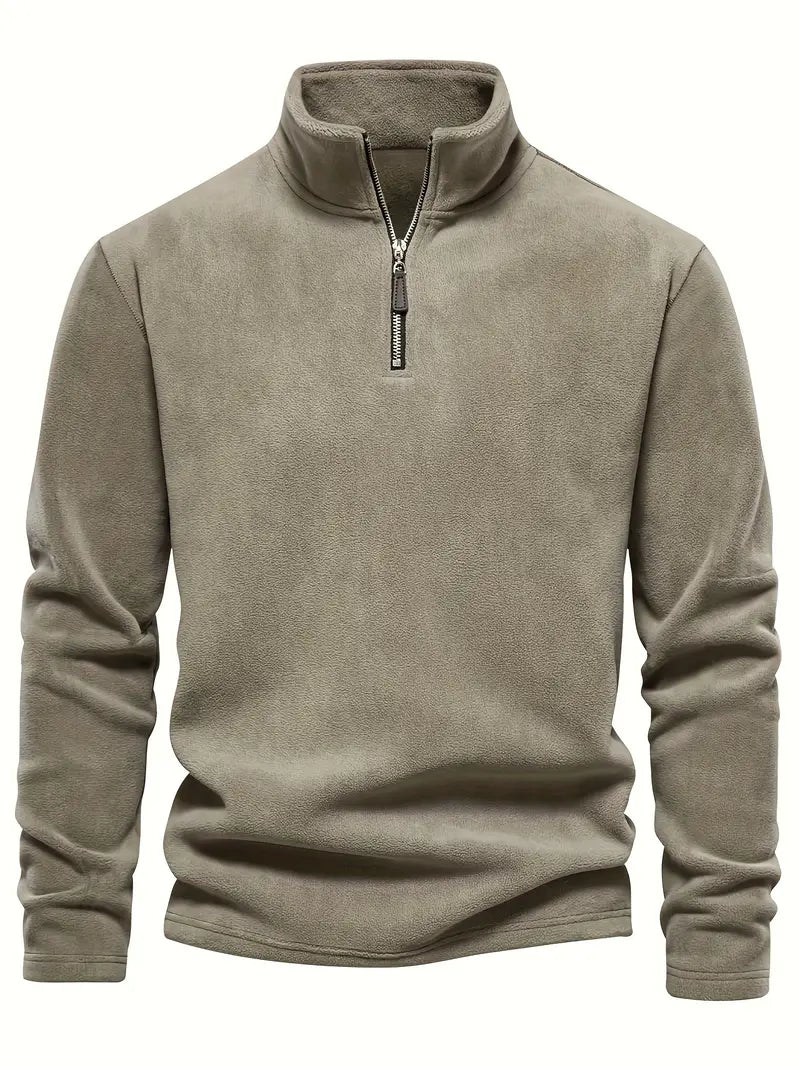 Autumn & Winter Men's Fleece Henley Shirt - Stand Collar Half Zip Long Sleeve Pullover Top - Classic Fashion, Outdoor Cloth - For Men - Suitable for Cold Weather - Perfect Gift for Outdoor Enthusiasts