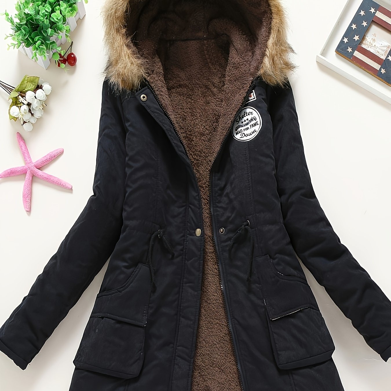 Women's Polyester Long Sleeve Casual Coat With Hood, Thick And Warm, Machine Washable, Elegant Design, Perfect For Home And Daily Wear