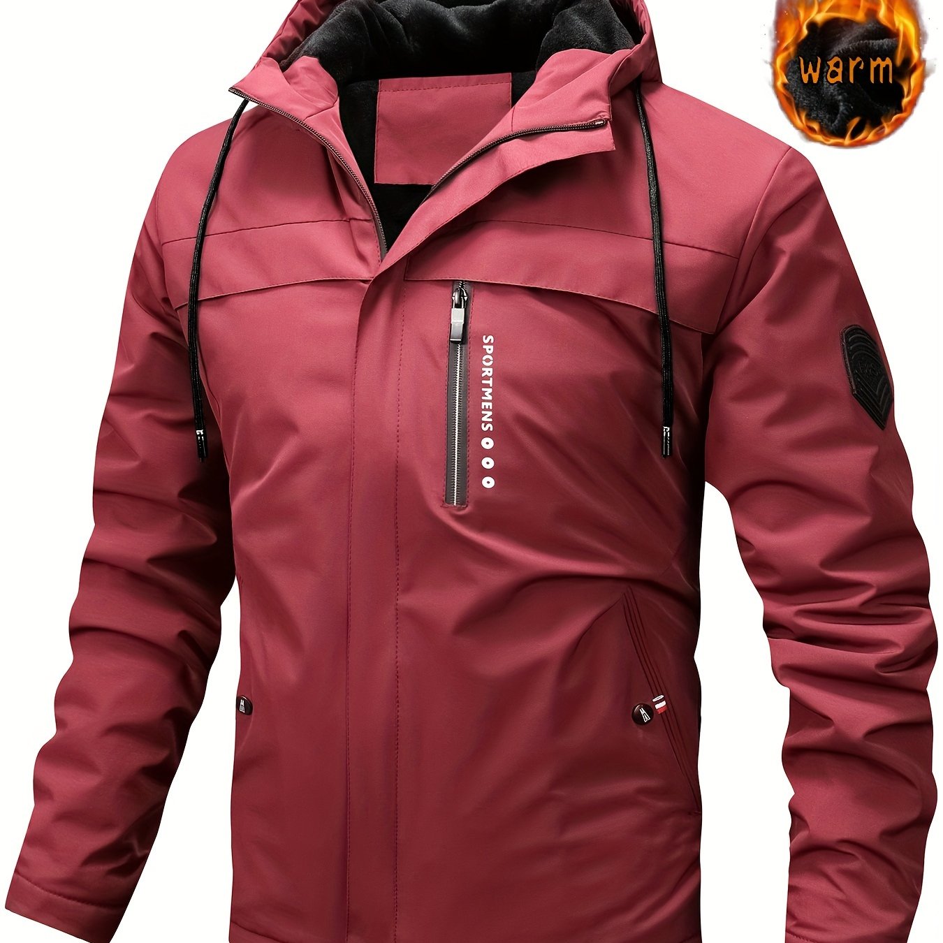 Warm Fleece Hooded Jacket, Men's Casual Winter Jacket Coat For Outdoor Activities