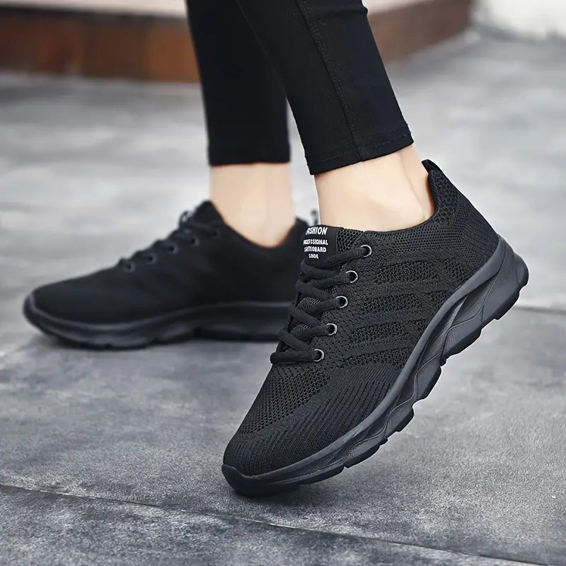 Lightweight Women's Breathable Flying Woven Sneakers, Casual Lace Up Low Top Running Shoes for Outdoor