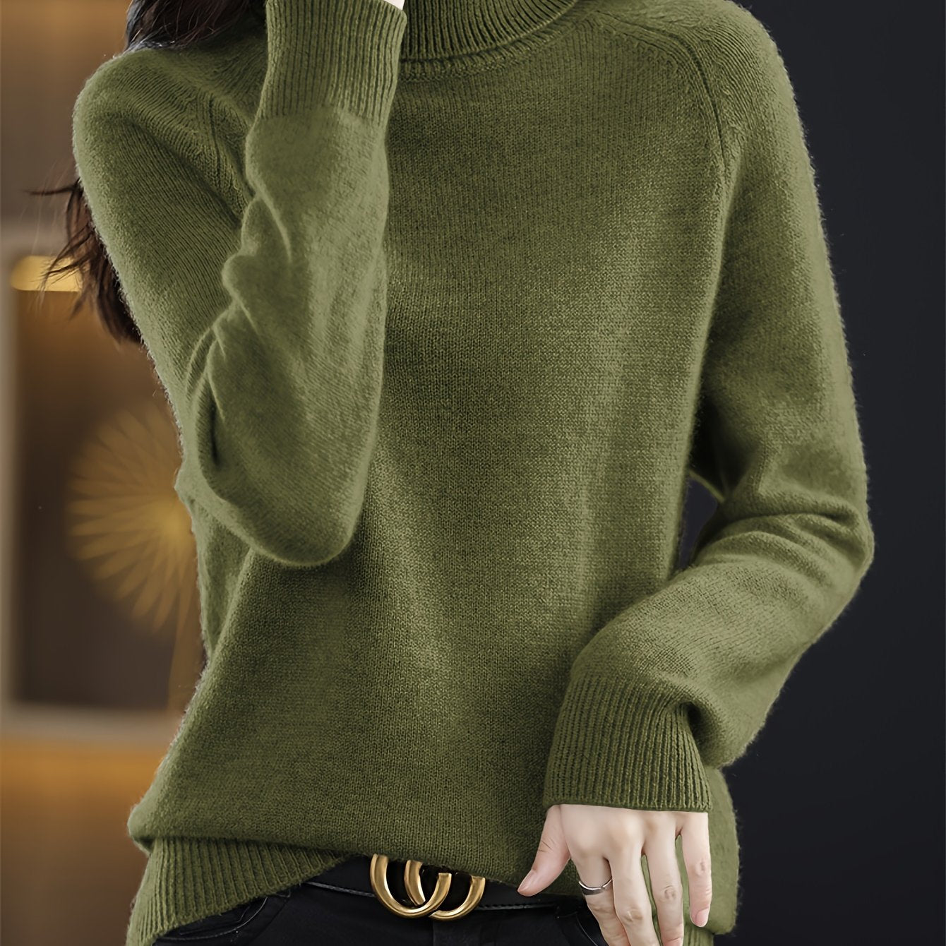 Solid Turtleneck Sweater, Long Sleeves, Fall & Winter Essential