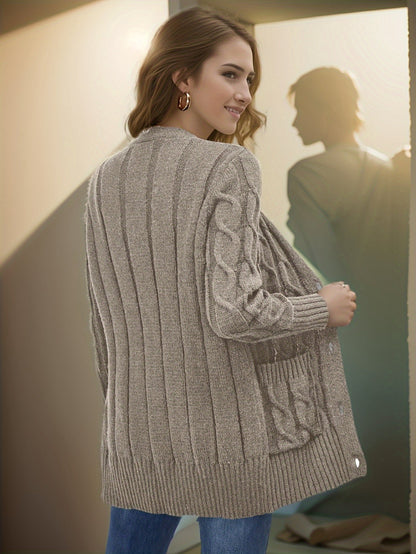 Autumn Warmth, Elegant Women's V-Neck Cardigan - Cozy Polyester Knit, Button Detail, Machine Washable - Perfect for Fall/Winter