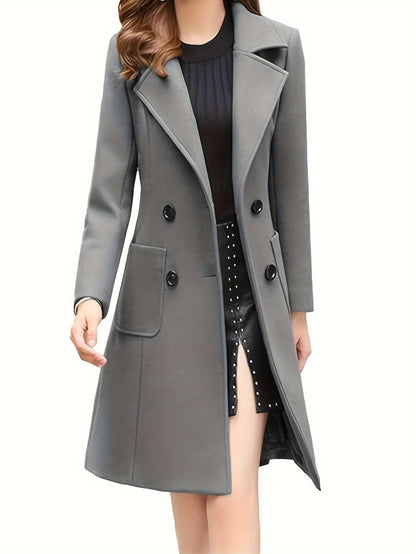 Women Winter Notch Double-Breasted Lapel Jacket Outwear Mid-Long Coat