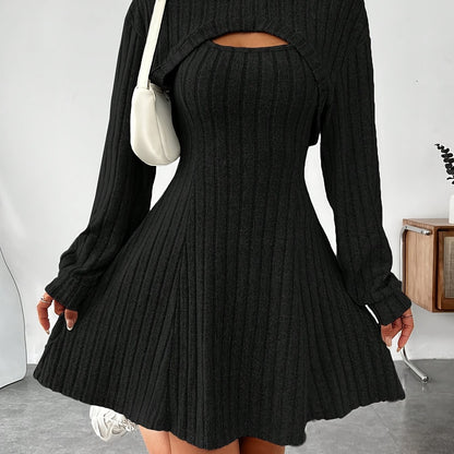 Ribbed Dress Set, Hoodie Shrug & A-line Tank Dress.