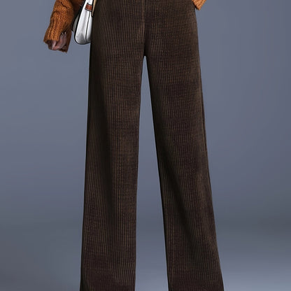 Cozy Fleece-Lined Corduroy Wide-Leg Pants for Women - High Waist, Casual Straight Cut with Pockets, Perfect for Fall/Winter, Plus Size Pants