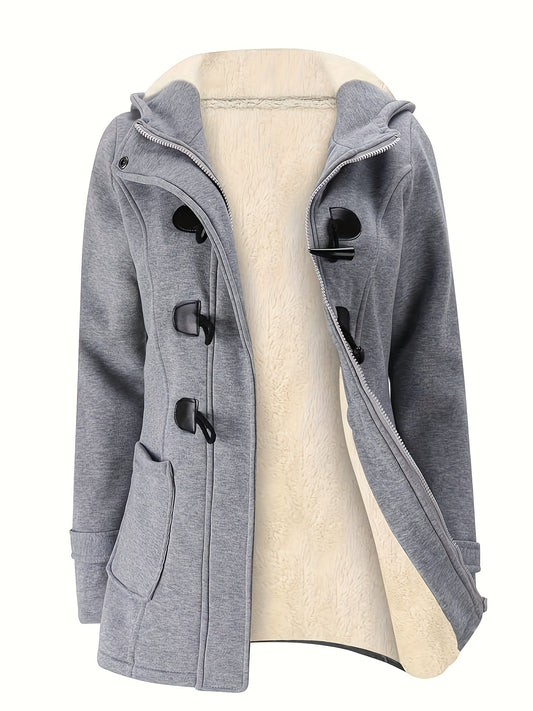 Women's Fashion Jacket Duffel Button Coat Hooded Winter Warm Jacket Sweatshirt