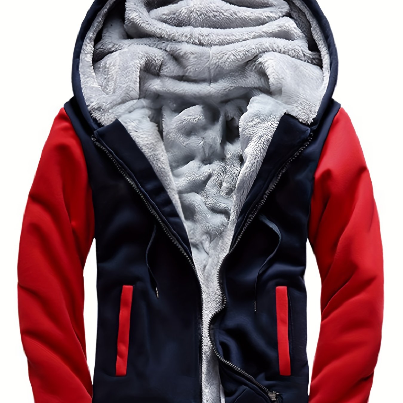 Men's Fleece Hooded Jacket, Casual Color Block Coat for Fall/Winter