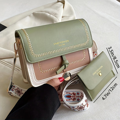 Fashion Flap Shoulder Bag, Women's Buckle Decor Crossbody Purse With Wide Strap