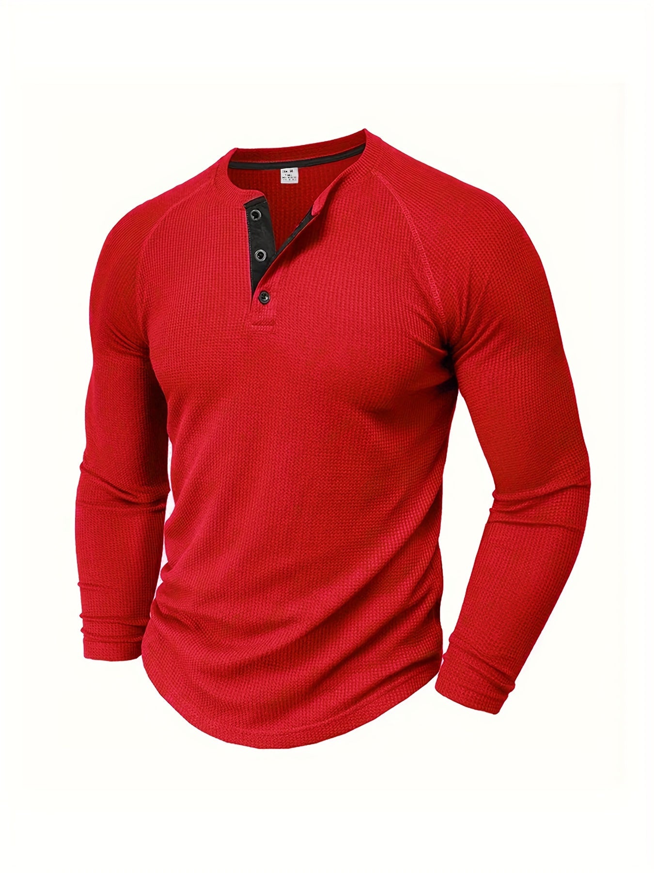 Men's Solid Henley Shirt, Long Sleeve, Crew Neck, Half Button