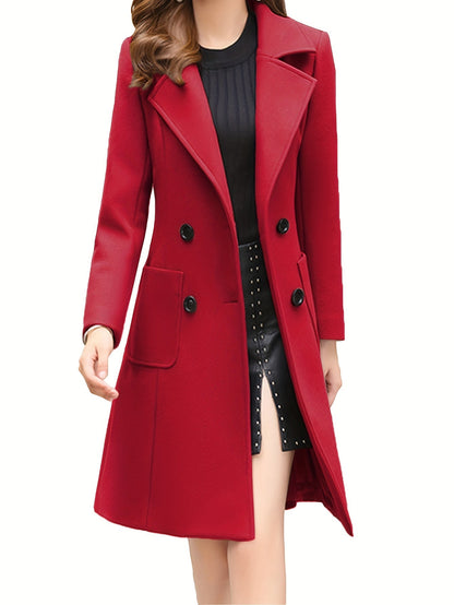 Women Winter Notch Double-Breasted Lapel Jacket Outwear Mid-Long Coat