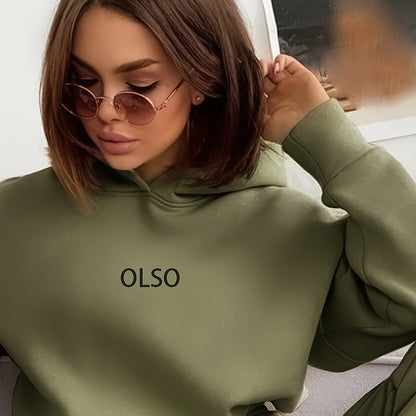 Casual Two-piece Set, Letter Print Long Sleeve Hooded Sweatshirt & Elastic Waist Sweatpants Outfits - Women's Clothing - Soft & Comfortable Fabric - Perfect for Loungewear, Casual Wear & Homewear - Ideal Gift for Women