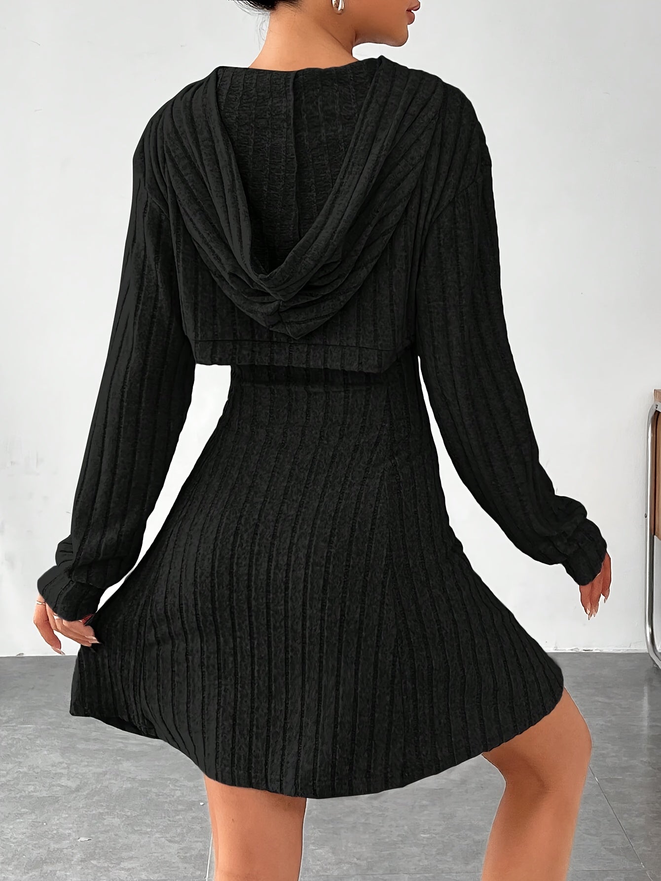 Ribbed Dress Set, Hoodie Shrug & A-line Tank Dress.