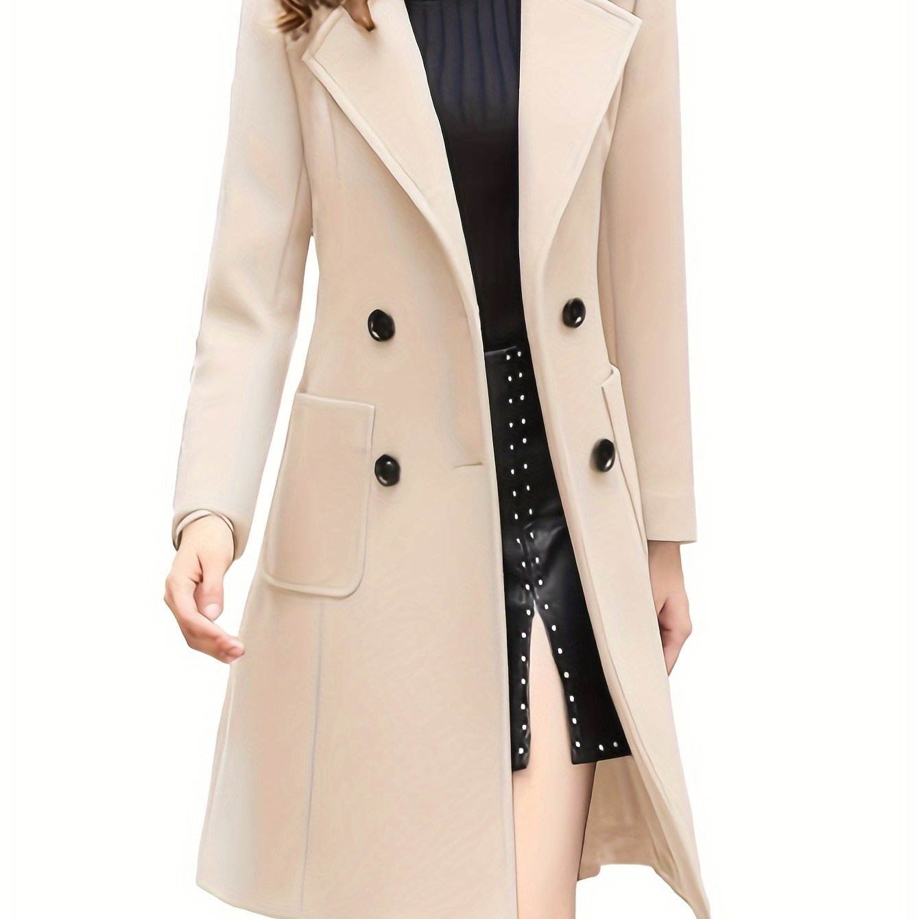 Women Winter Notch Double-Breasted Lapel Jacket Outwear Mid-Long Coat