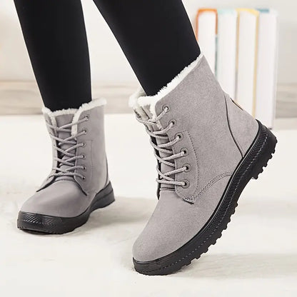 Women's Faux Fur Lined Lace-Up Ankle Boots - Warm, Round Toe