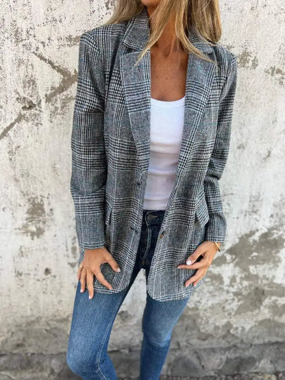 Amelia™ - Casual Check Blazer with Lapels