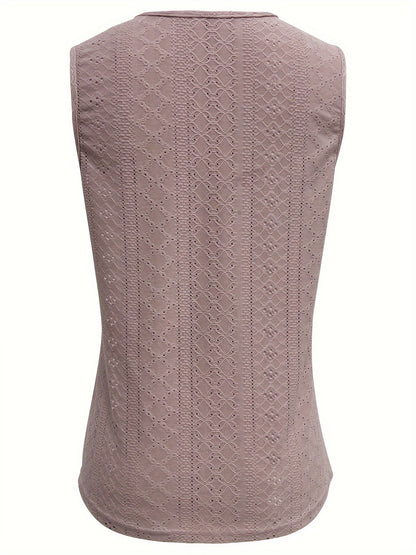 Eyelet Solid Tank Top, Casual Sleeveless for Summer.