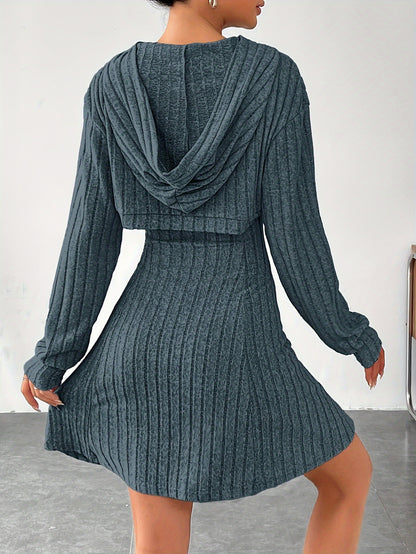 Ribbed Dress Set, Hoodie Shrug & A-line Tank Dress.