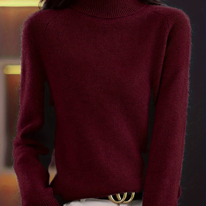 Solid Turtleneck Sweater, Long Sleeves, Fall & Winter Essential