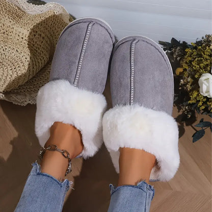 2024Faux Suede Slippers for Home. Couples' Thick Warm Fleece Slippers. Plush Men's And Women's Slippers. Indoor Closed-Toe Slipper Shoes for Autumn And Winter