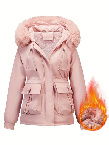 Slim-Fit Winter Jacket, Detachable Faux Fur Hood, Zip Front & Pockets