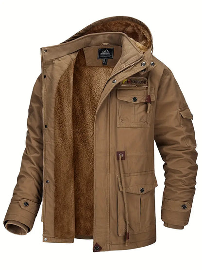 Men's Winter Cargo Jacket - Fleece-Lined, Water-Resistant, Windproof