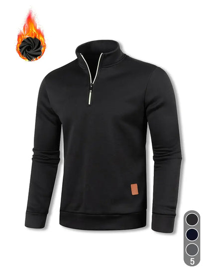 Men's Fleece-Lined Half-Zip Sweatshirt - Warm, Casual Pullover for Fall & Winter