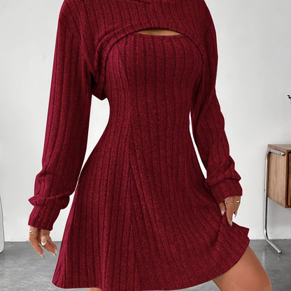 Ribbed Dress Set, Hoodie Shrug & A-line Tank Dress.