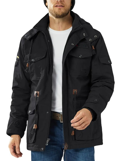 Men's Winter Cargo Jacket - Fleece-Lined, Water-Resistant, Windproof