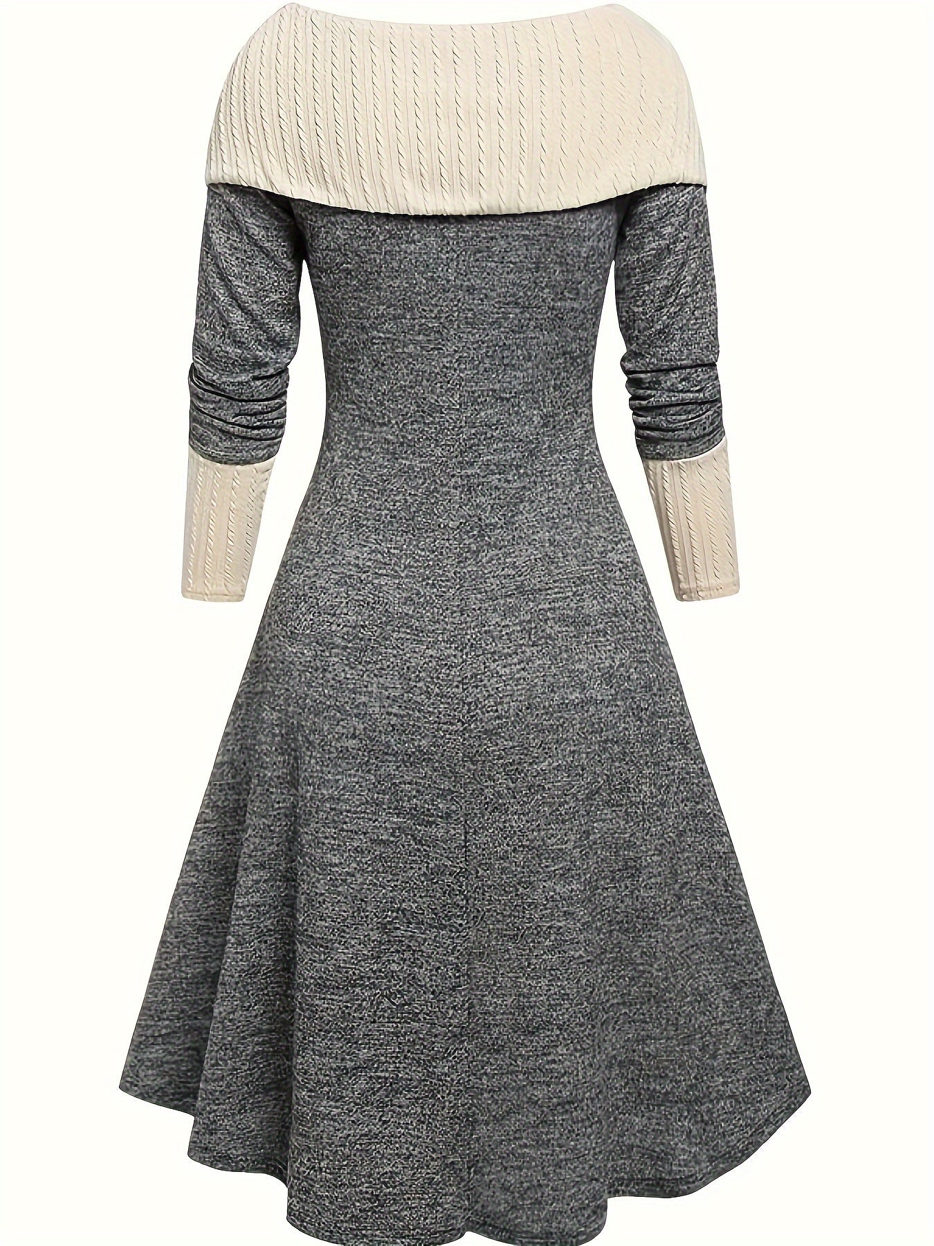 Striped Collar Knit Dress with Lace-up Detail, A-Line Fit.