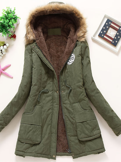 Women's Polyester Long Sleeve Casual Coat With Hood, Thick And Warm, Machine Washable, Elegant Design, Perfect For Home And Daily Wear