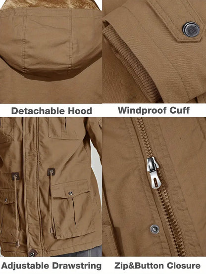 Men's Winter Cargo Jacket - Fleece-Lined, Water-Resistant, Windproof