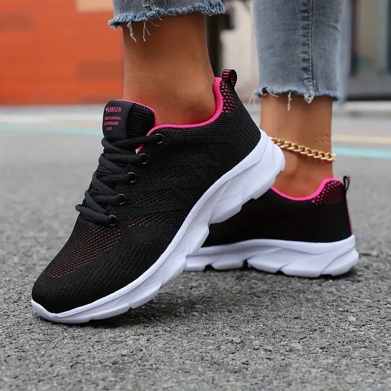 Lightweight Women's Breathable Flying Woven Sneakers, Casual Lace Up Low Top Running Shoes for Outdoor