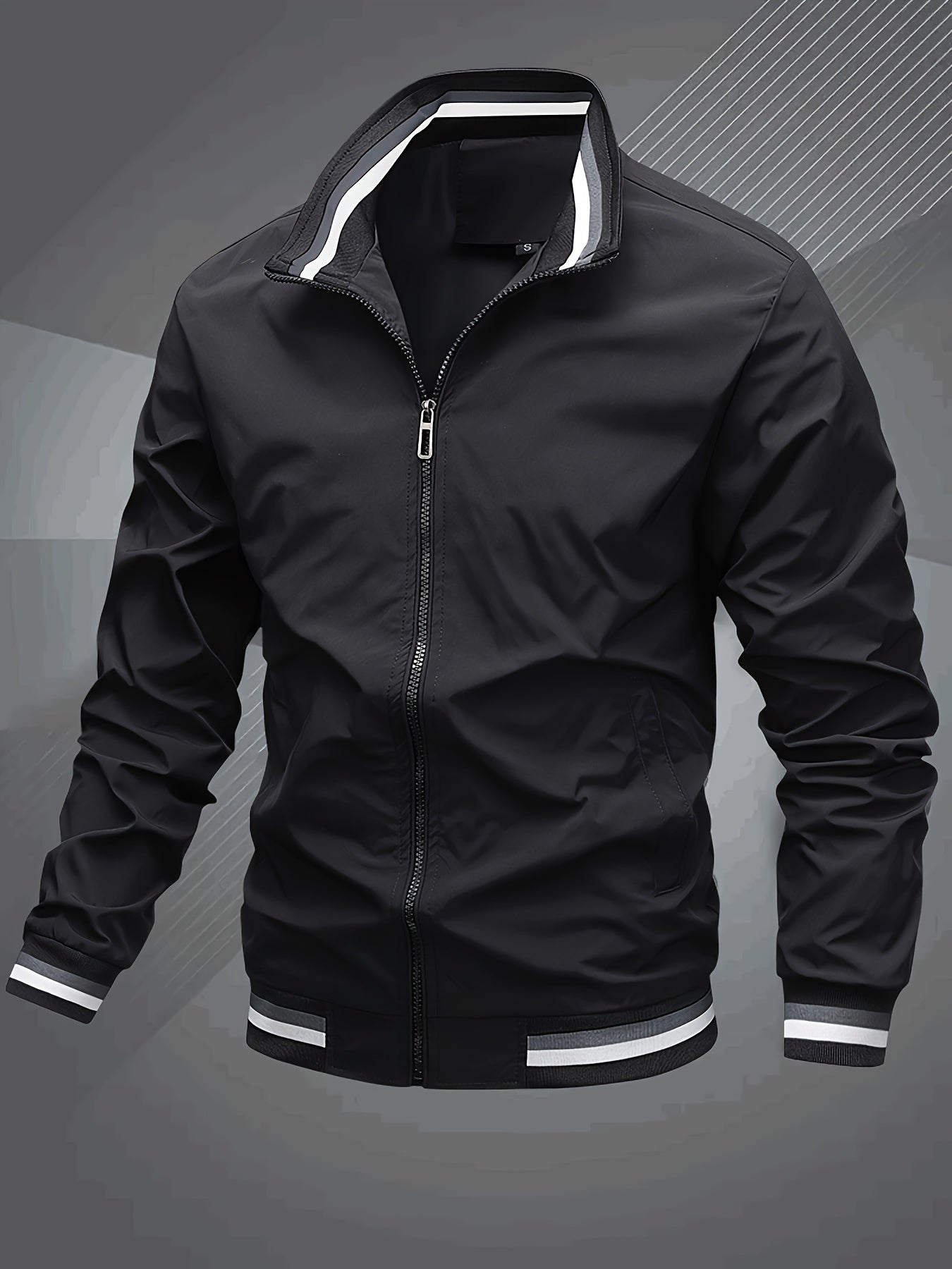 Men's Classic Baseball Collar Bomber Jacket, Spring/Fall Windbreaker