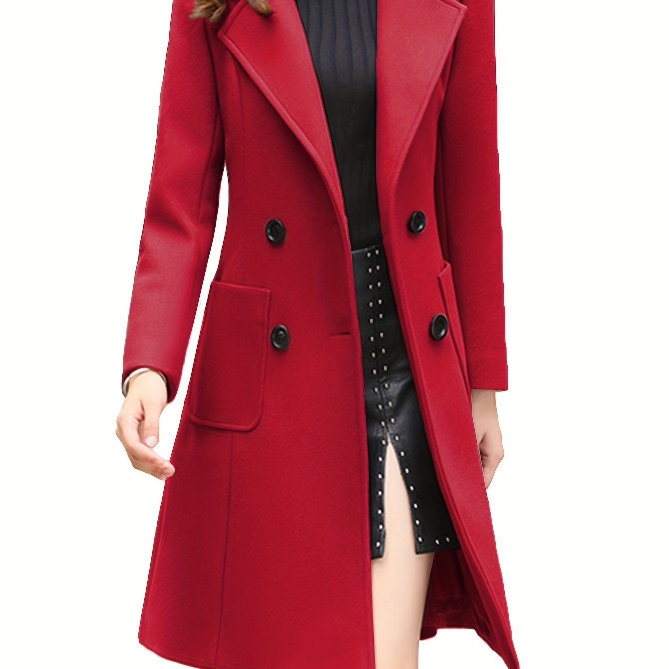 Women Winter Notch Double-Breasted Lapel Jacket Outwear Mid-Long Coat