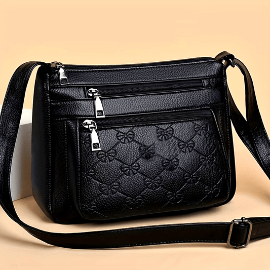 Quilted Crossbody Bag, Casual Style, Faux Leather, Solid Color, Lightweight Messenger Bag with Tassel Embellishment, Zipper Closure, Polyester Lining, No Washing Required - Black