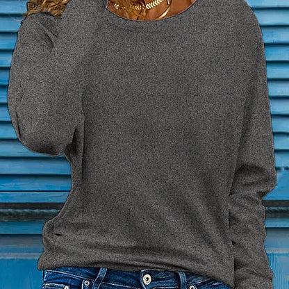 Solid Color T-shirt, Long Sleeve Crew Neck, Casual Top for Fall & Spring.