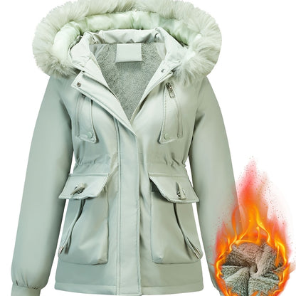 Slim-Fit Winter Jacket, Detachable Faux Fur Hood, Zip Front & Pockets