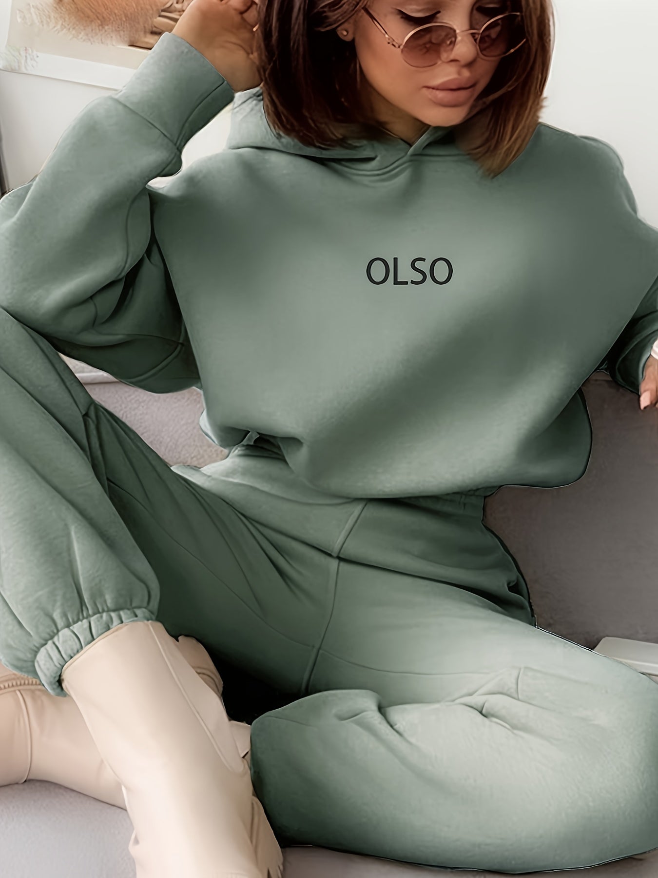 Casual Two-piece Set, Letter Print Long Sleeve Hooded Sweatshirt & Elastic Waist Sweatpants Outfits - Women's Clothing - Soft & Comfortable Fabric - Perfect for Loungewear, Casual Wear & Homewear - Ideal Gift for Women