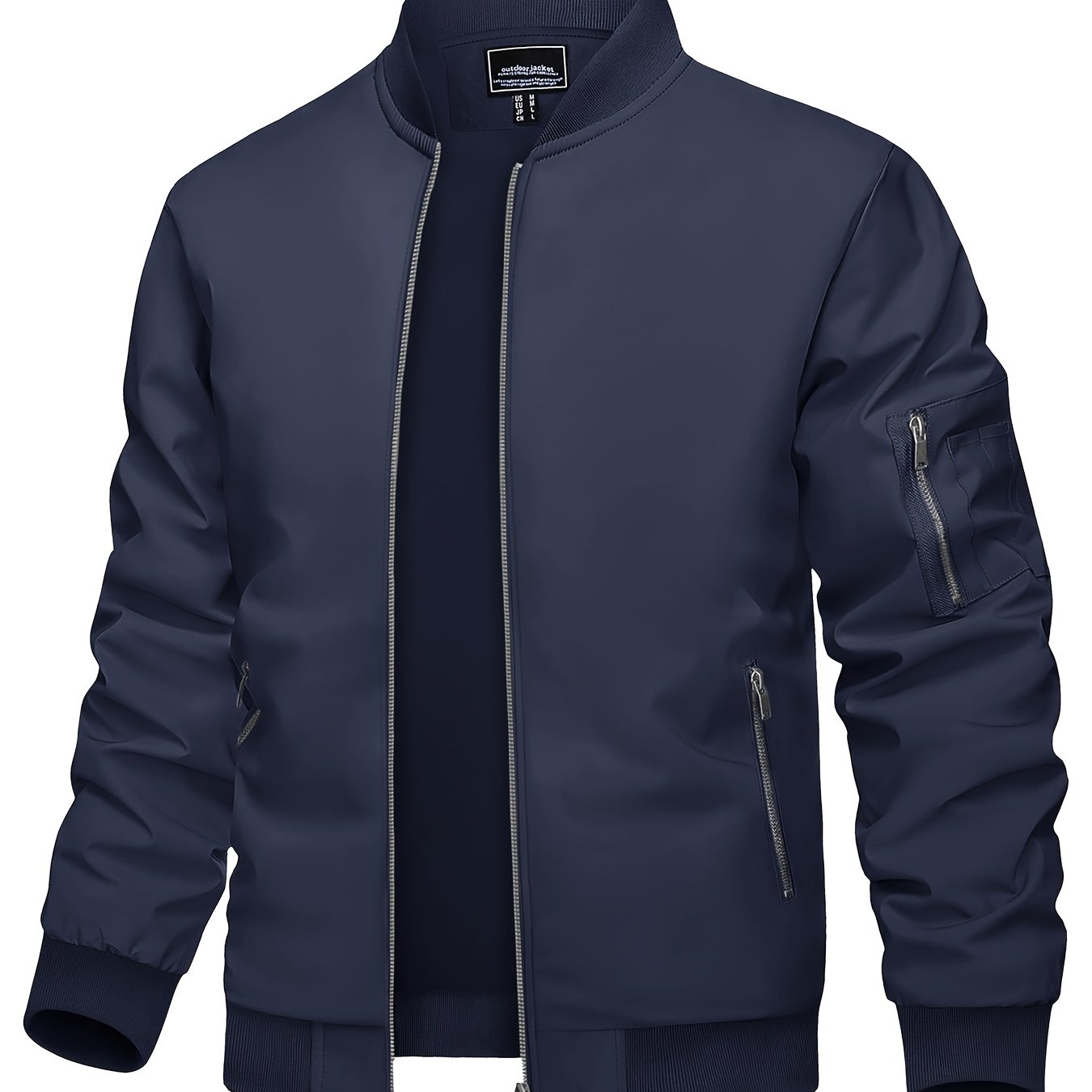 Men's Bomber Jackets Lightweight Casual Spring Fall Windbreaker Zipper Coat With Multi-Pockets Classic Pilot Jackets With Thermal Fabric Soft Warm Solid Color Stand Collar Athletic Jackets For Dating Running Party Working And Daily Wear